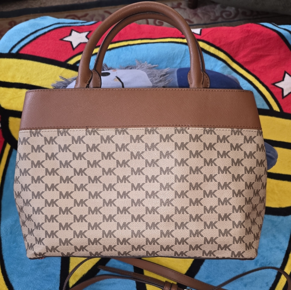 Michael Kors Tan Logo-Print Satchel with Crossbody Strap - Picture 2 of 11